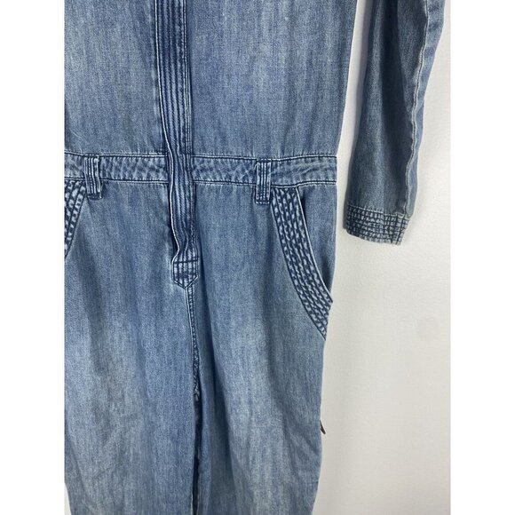 Free People Womens Denim Jumpsuit Size 27 Boiler Suit Blue Long Sleeve Cotton - Picture 4 of 12